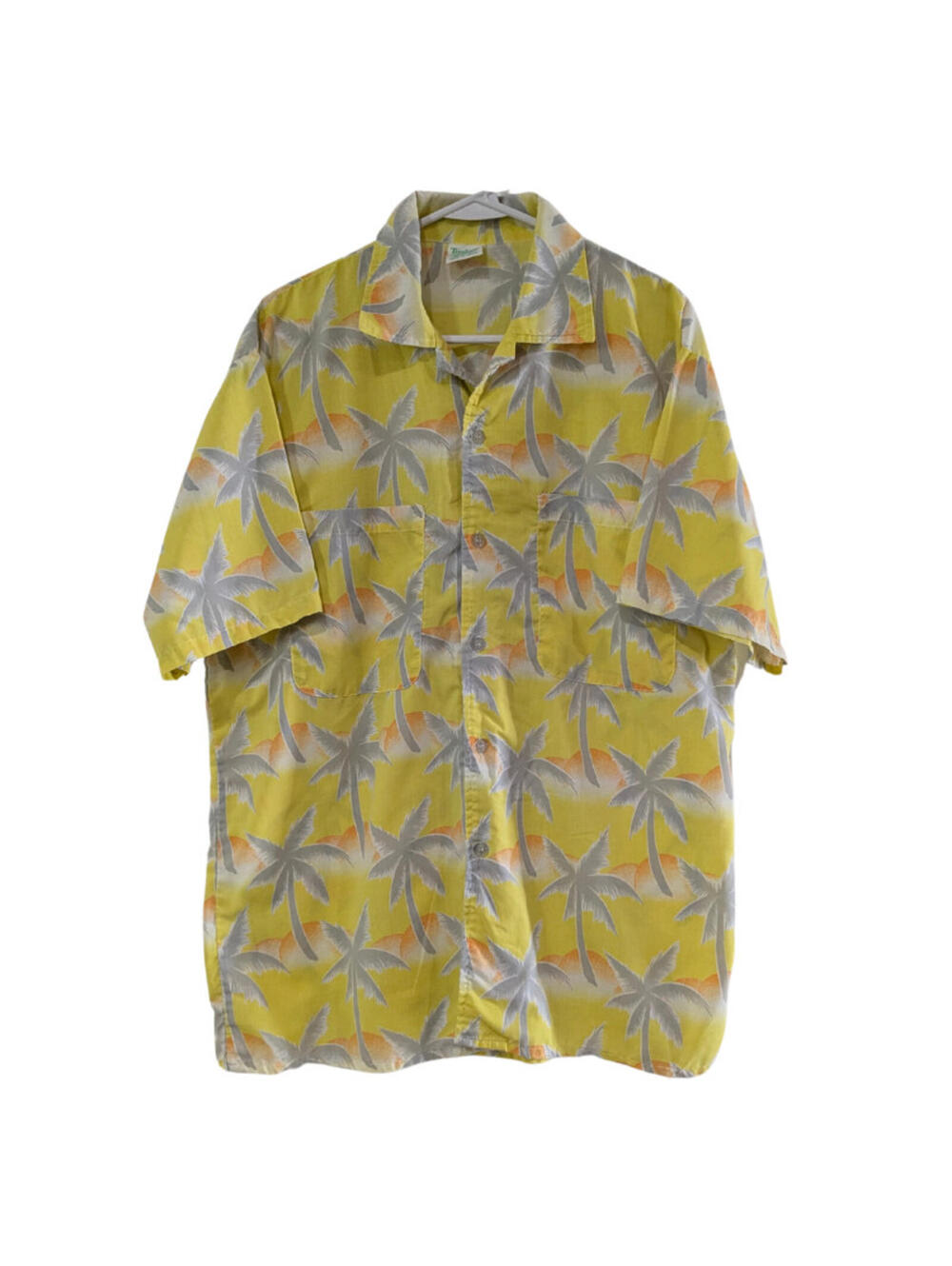 Vintage Tropicana Men's Yellow Palm Tree Button-Down Shirt, Size Large